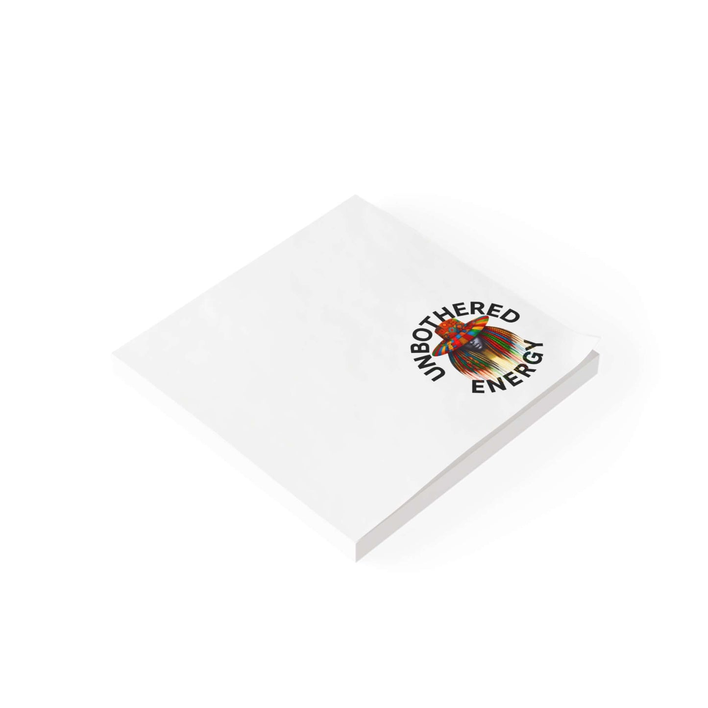 Unbothered Energy Post-it Note Pads featuring a colorful emblem on a white background.