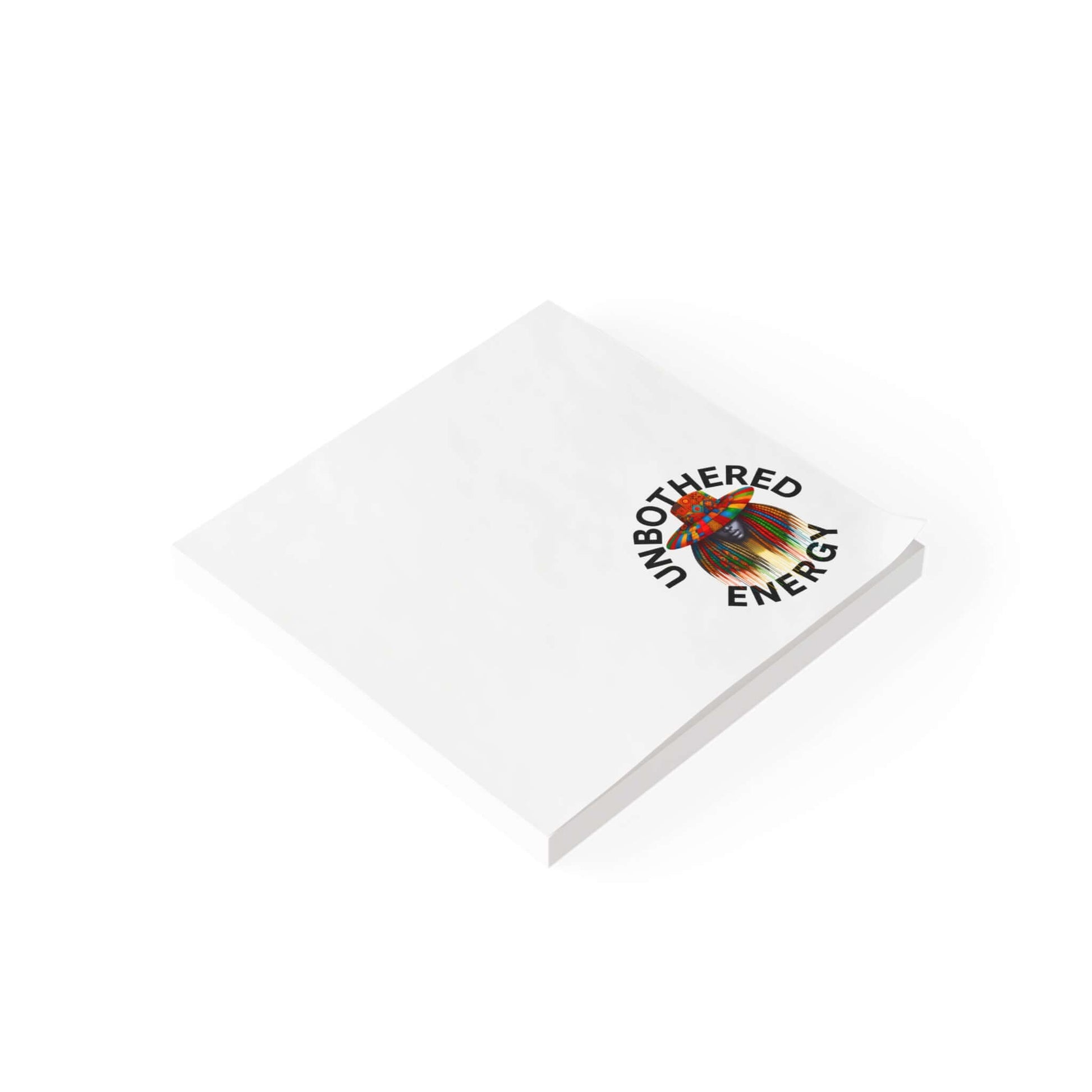 Unbothered Energy Post-it Note Pads featuring a colorful emblem on a white background.