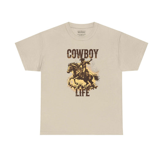 Vintage Western Style Cowboy Life Heavy Cotton T-Shirt, Brand63