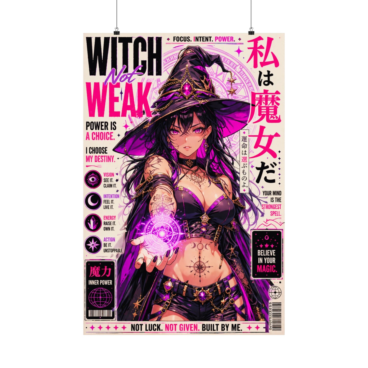 Witch Power Anime Poster Printable Wall Art depicting a strong witch revealing her magical energy.