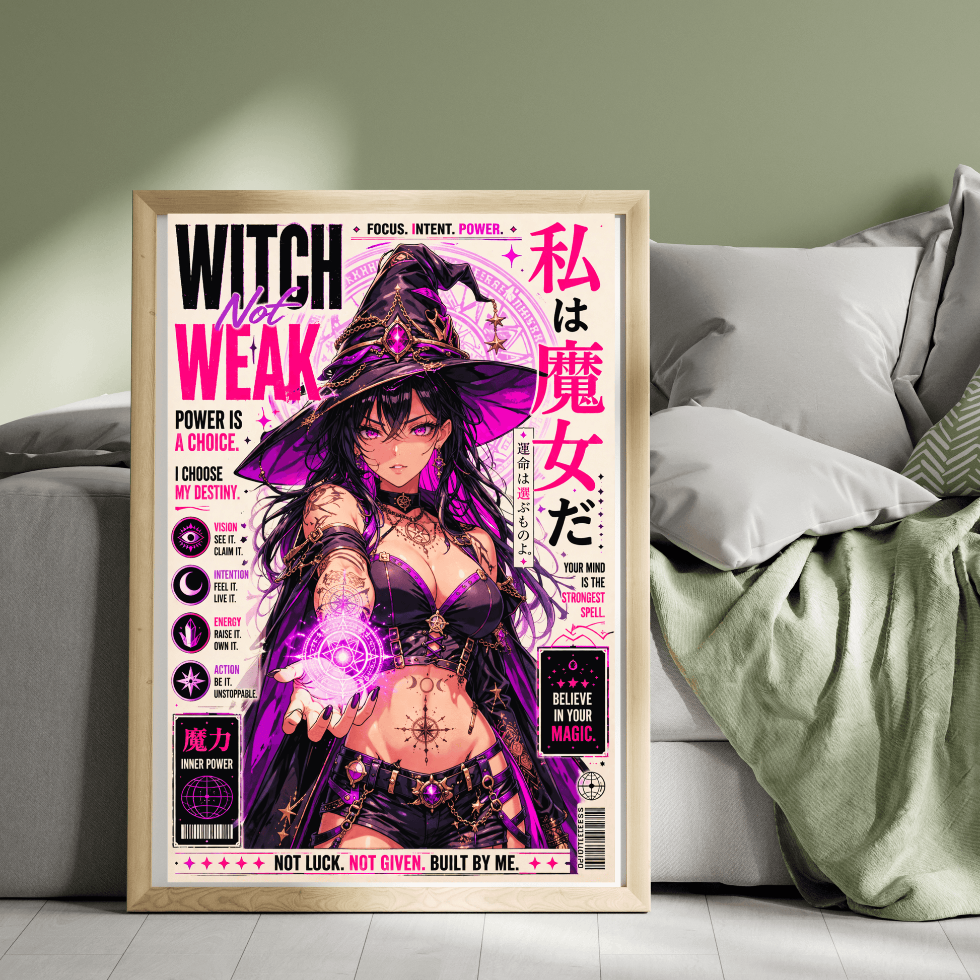 Witch Power Anime Poster Printable Wall Art featuring a powerful witch with magical elements in a vibrant design.