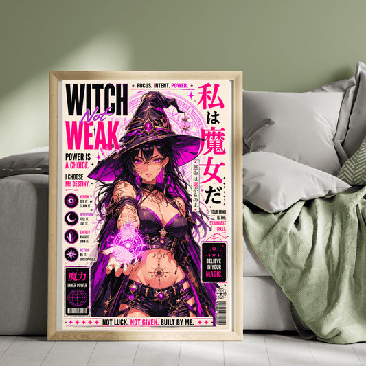 Witch Power Anime Poster Printable Wall Art featuring a powerful witch with magical elements in a vibrant design.