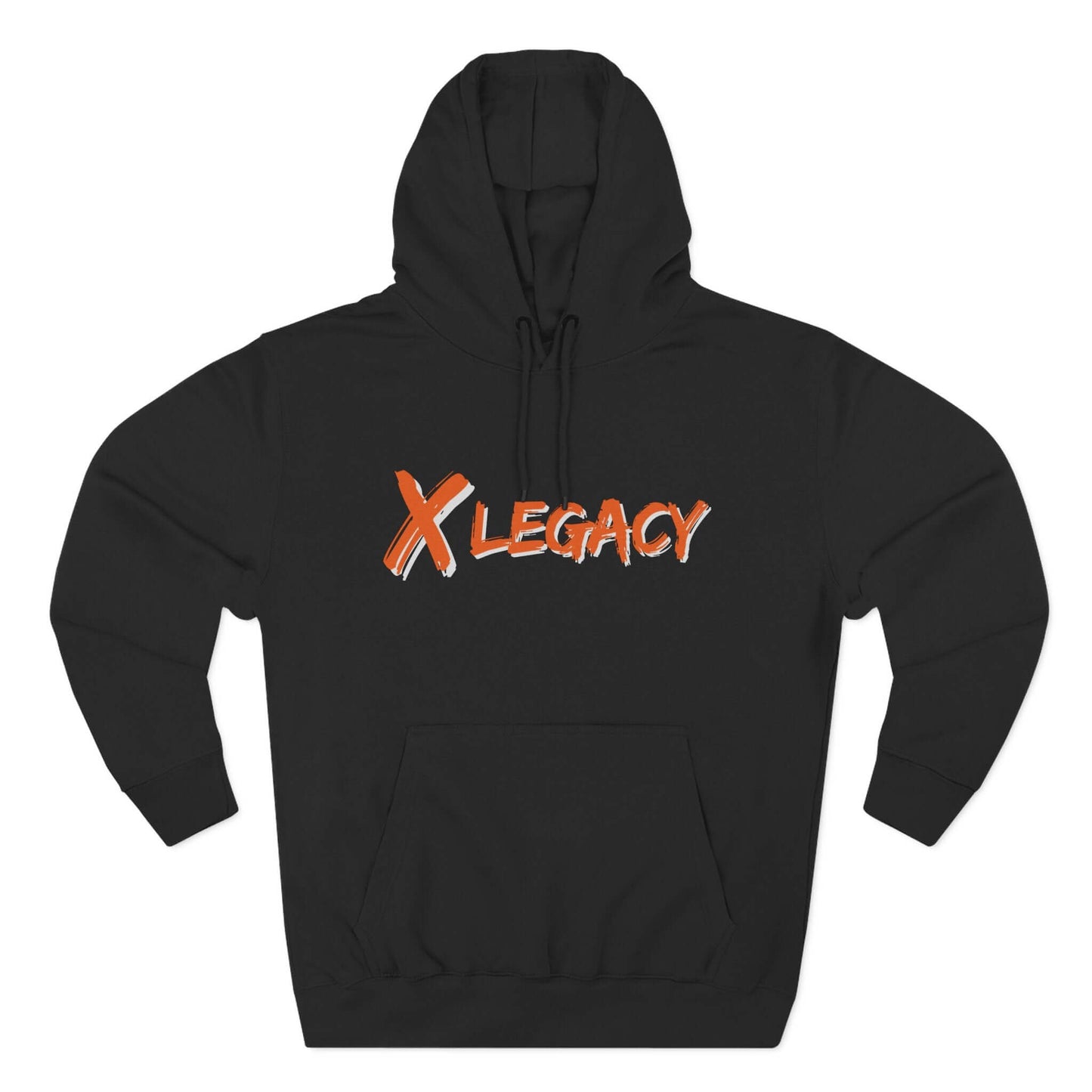X LEGACY Hoodie in black featuring bold orange lettering for a stylish and comfortable look.
