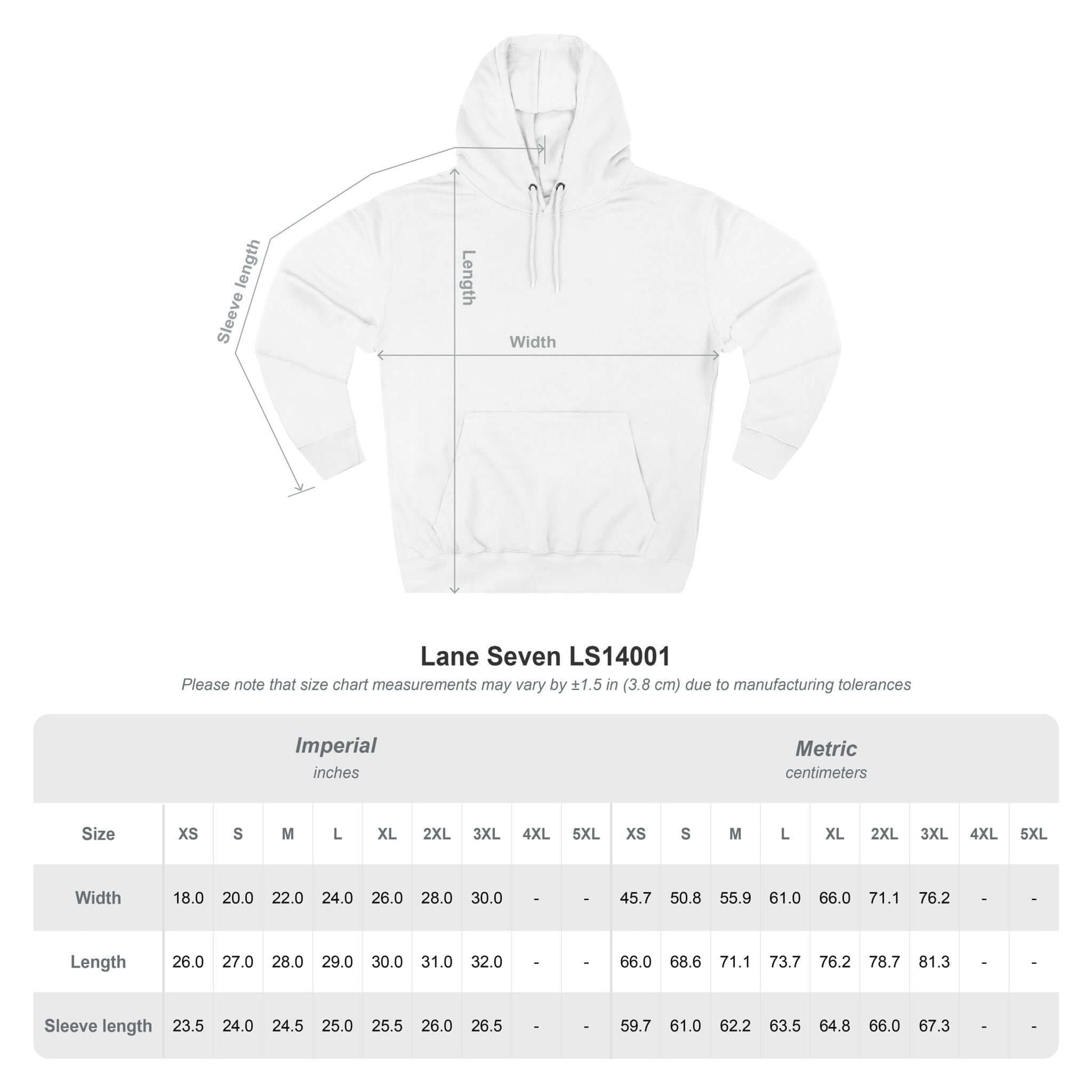 Size chart for X LEGACY Hoodie with measurements in inches and centimeters for optimal fit.