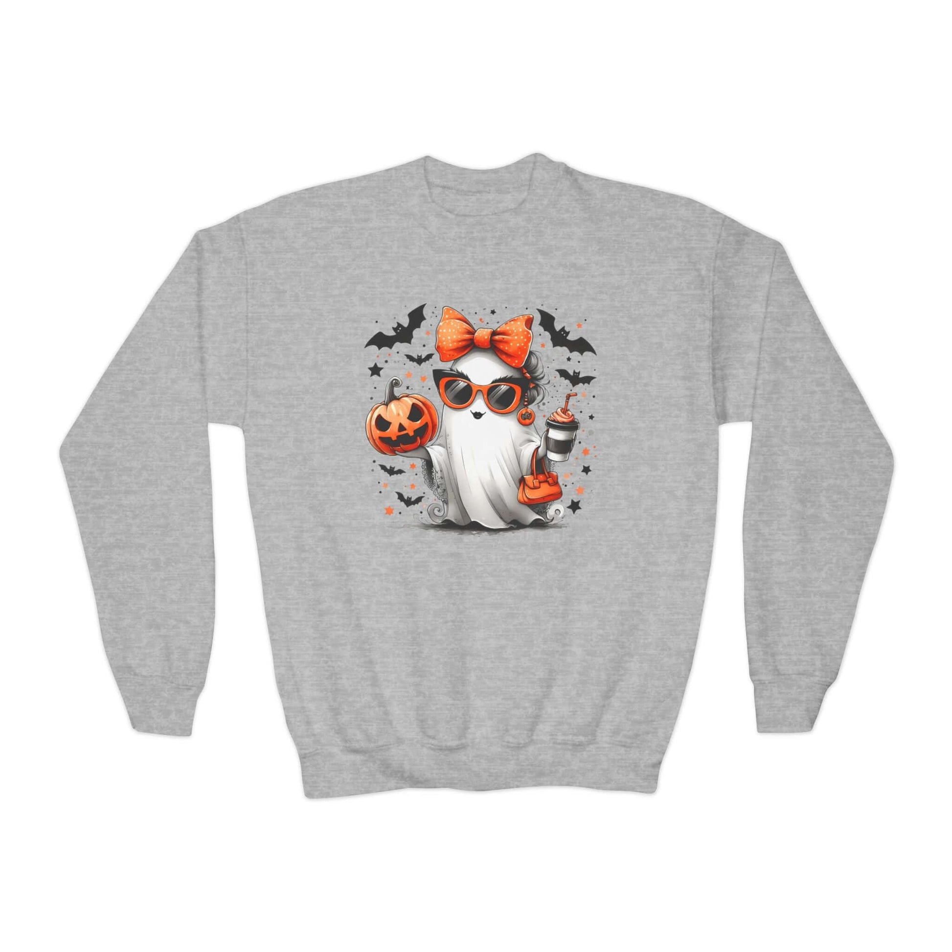 Youth Halloween Sweatshirt | Cute Ghost and Bats, Brand63