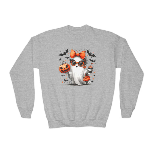 Youth Halloween Sweatshirt | Cute Ghost and Bats, Brand63