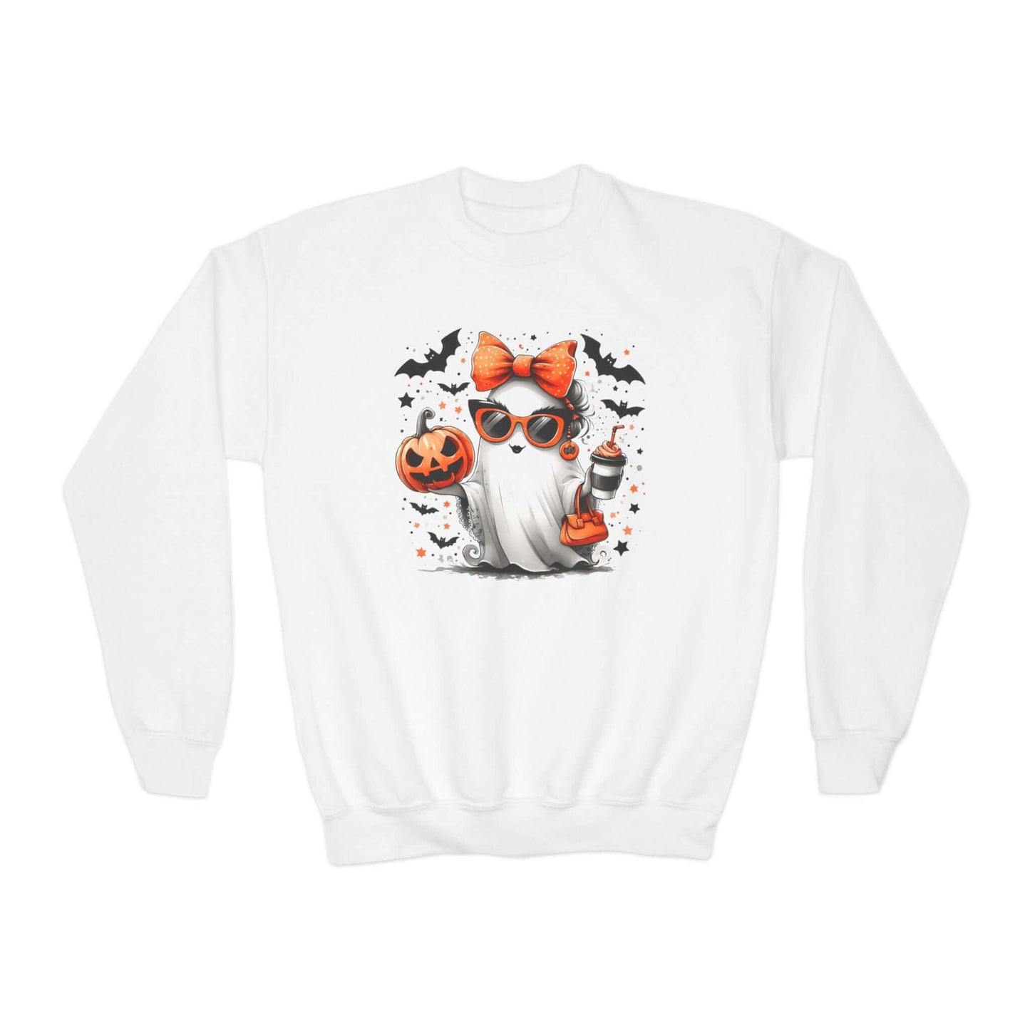 Youth Halloween Sweatshirt | Cute Ghost and Bats, Brand63