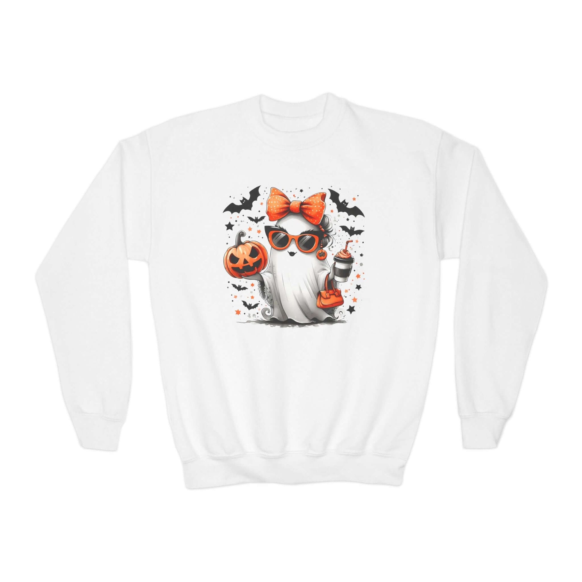 Youth Halloween Sweatshirt | Cute Ghost and Bats, Brand63