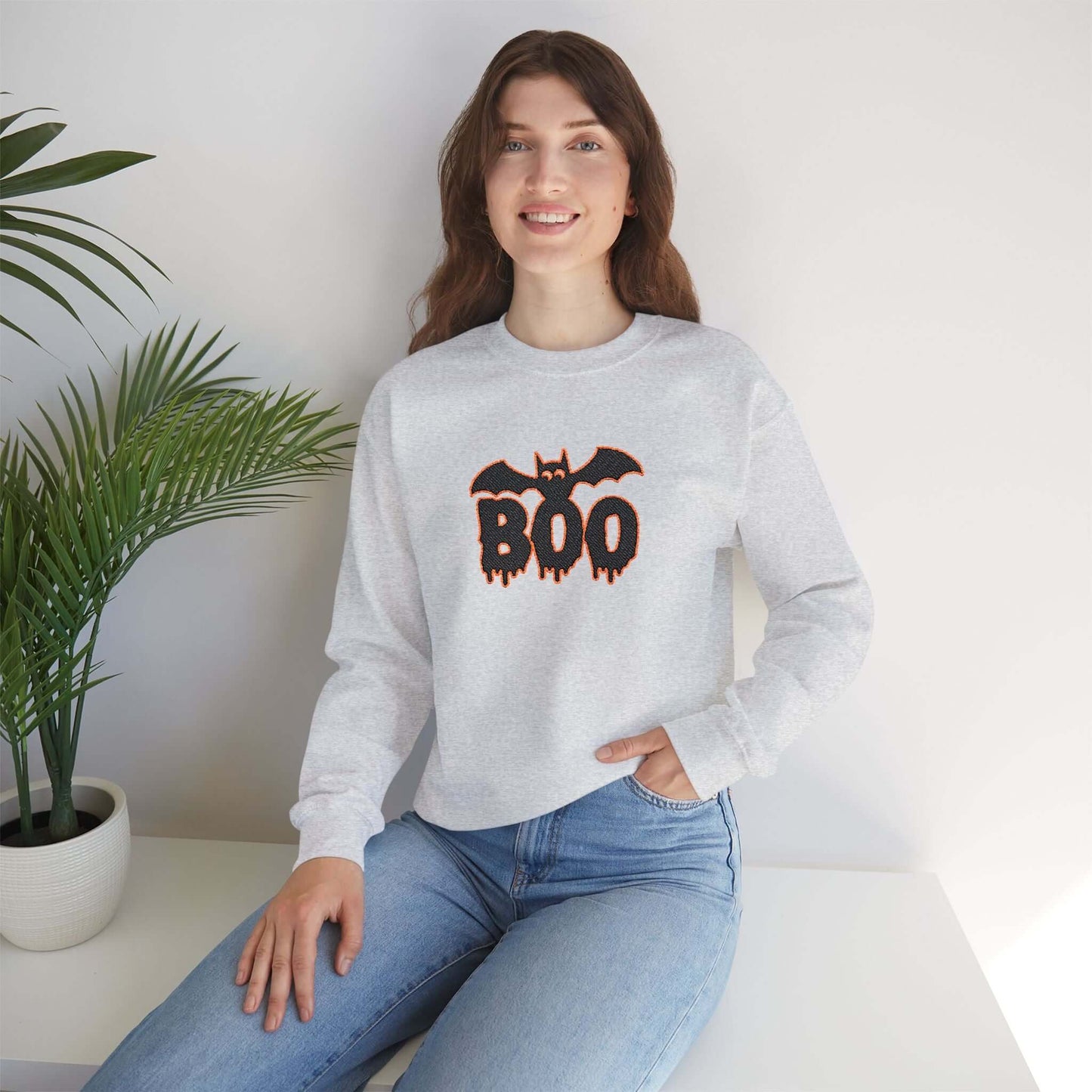 Embroidered Spooky Halloween Crewneck Sweatshirt, Brand63