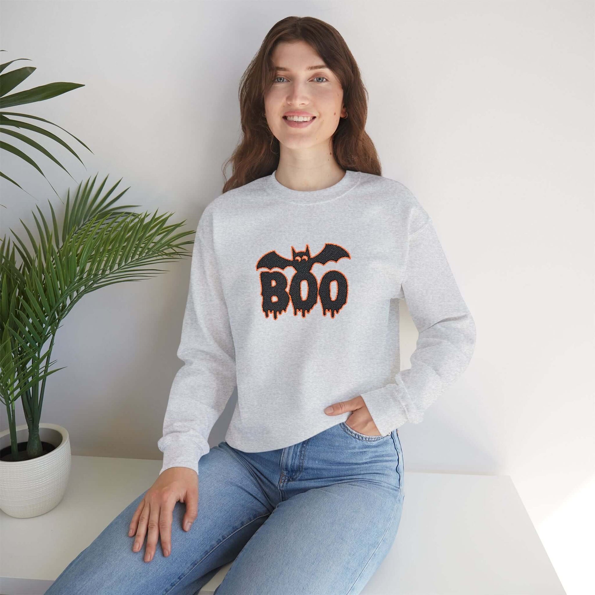 Embroidered Spooky Halloween Crewneck Sweatshirt, Brand63