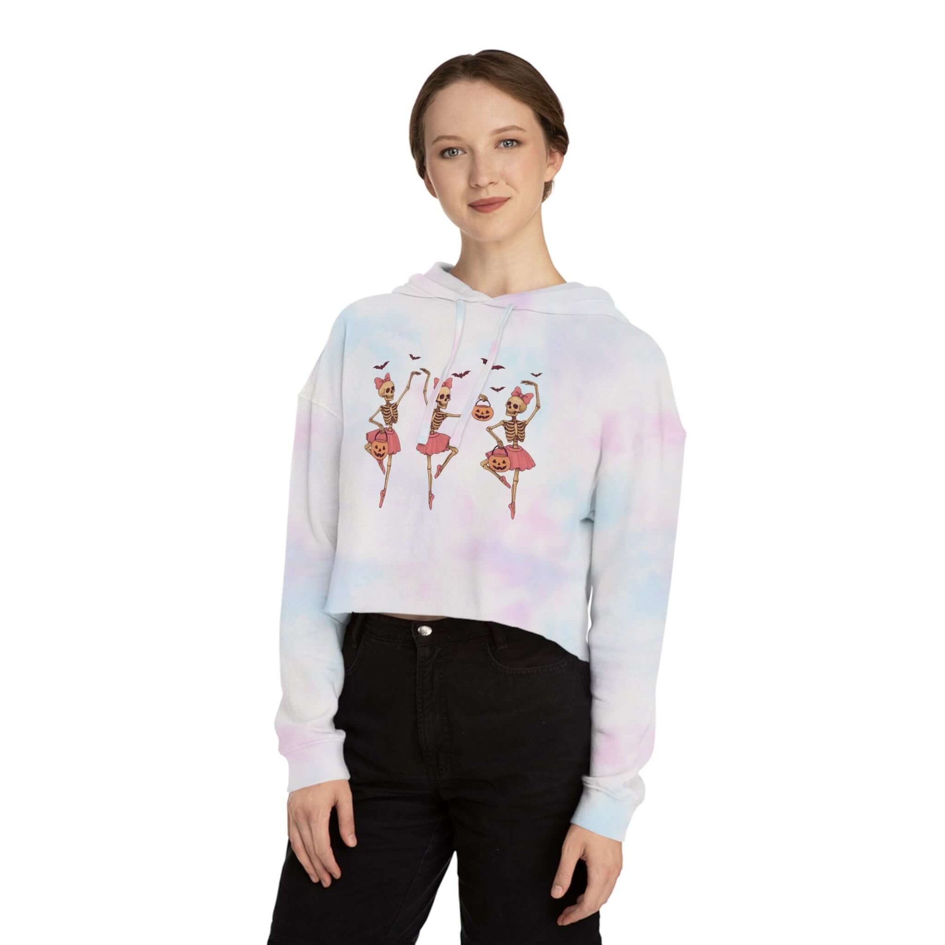 Halloween Skeleton Ballerina Cropped Hoodie, Brand63