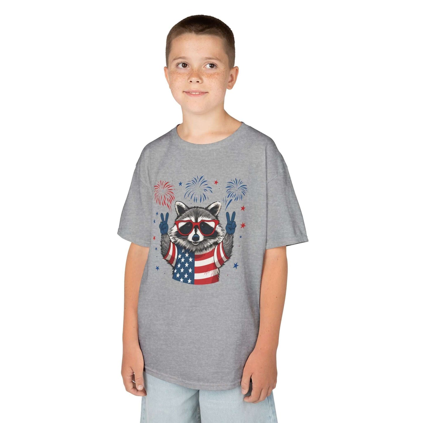 Kids Tee - Patriotic Raccoon Fourth of July Graphic T-Shirt, Brand63