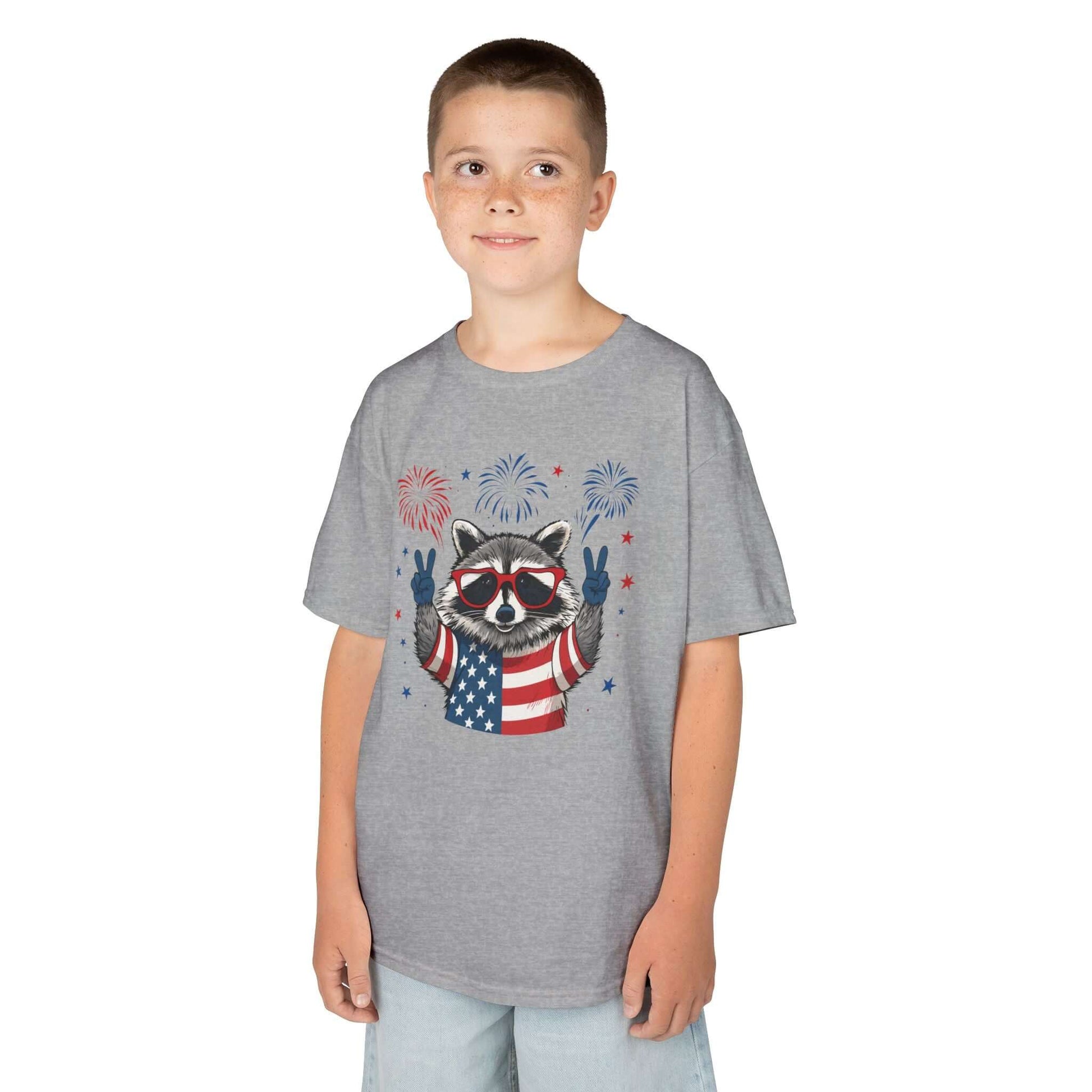 Kids Tee - Patriotic Raccoon Fourth of July Graphic T-Shirt, Brand63