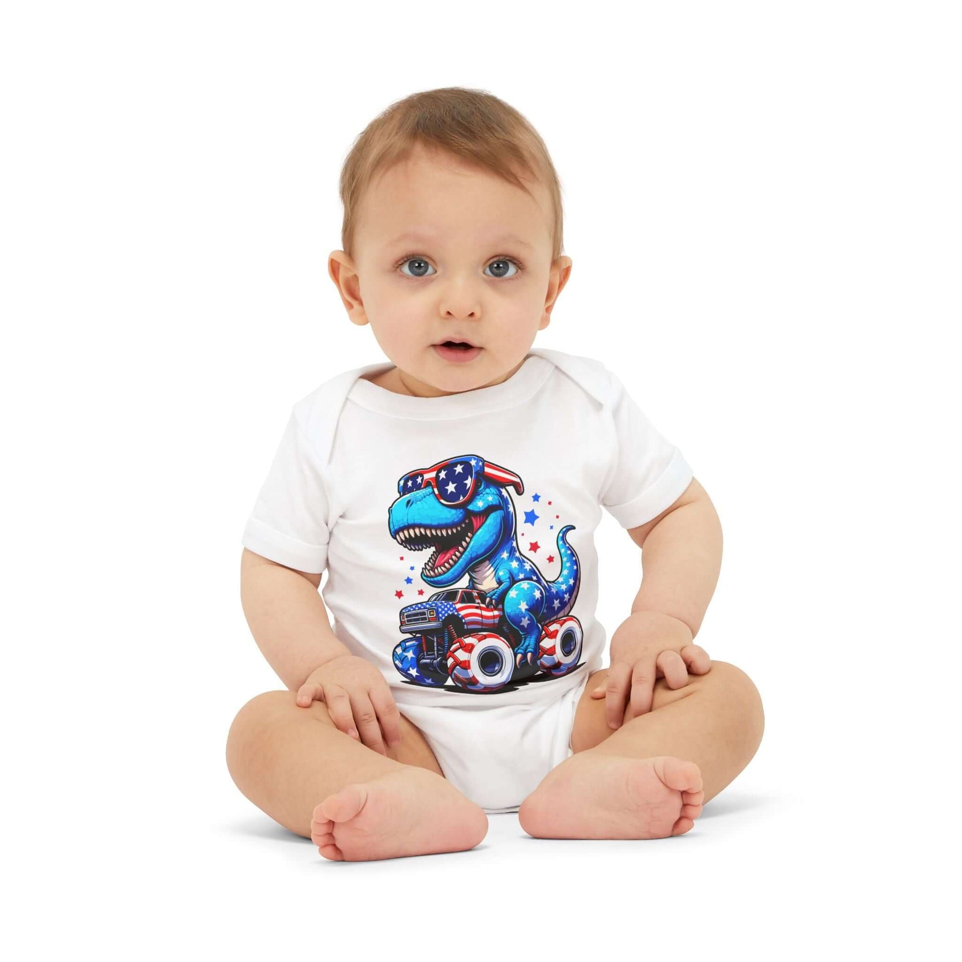 Patriotic Dino Baby Bodysuit Onesie, Brand63