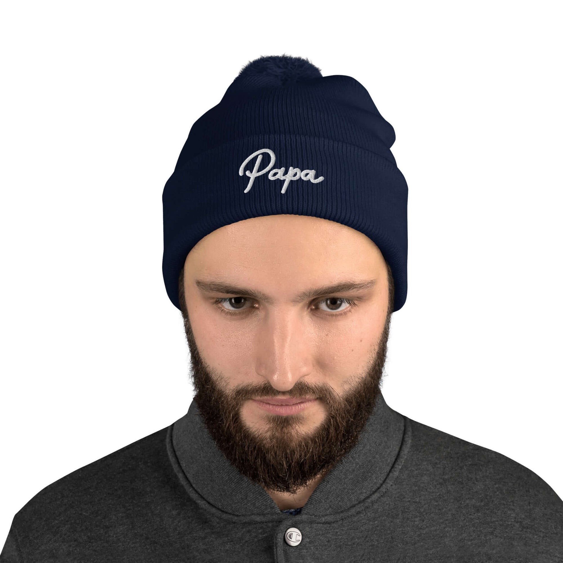 PAPA Men's Pom-Pom Embroidered Beanie