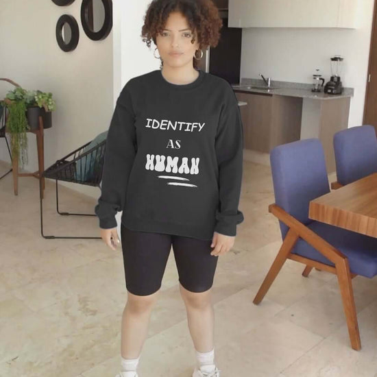"Identify as Human" Unisex Crewneck Sweatshirt | Front & Back Design | Peace Heart Symbol | Best Deals & Free Shipping | Best Deals & Free Shipping | Best Deals & Free Shipping, Brand63