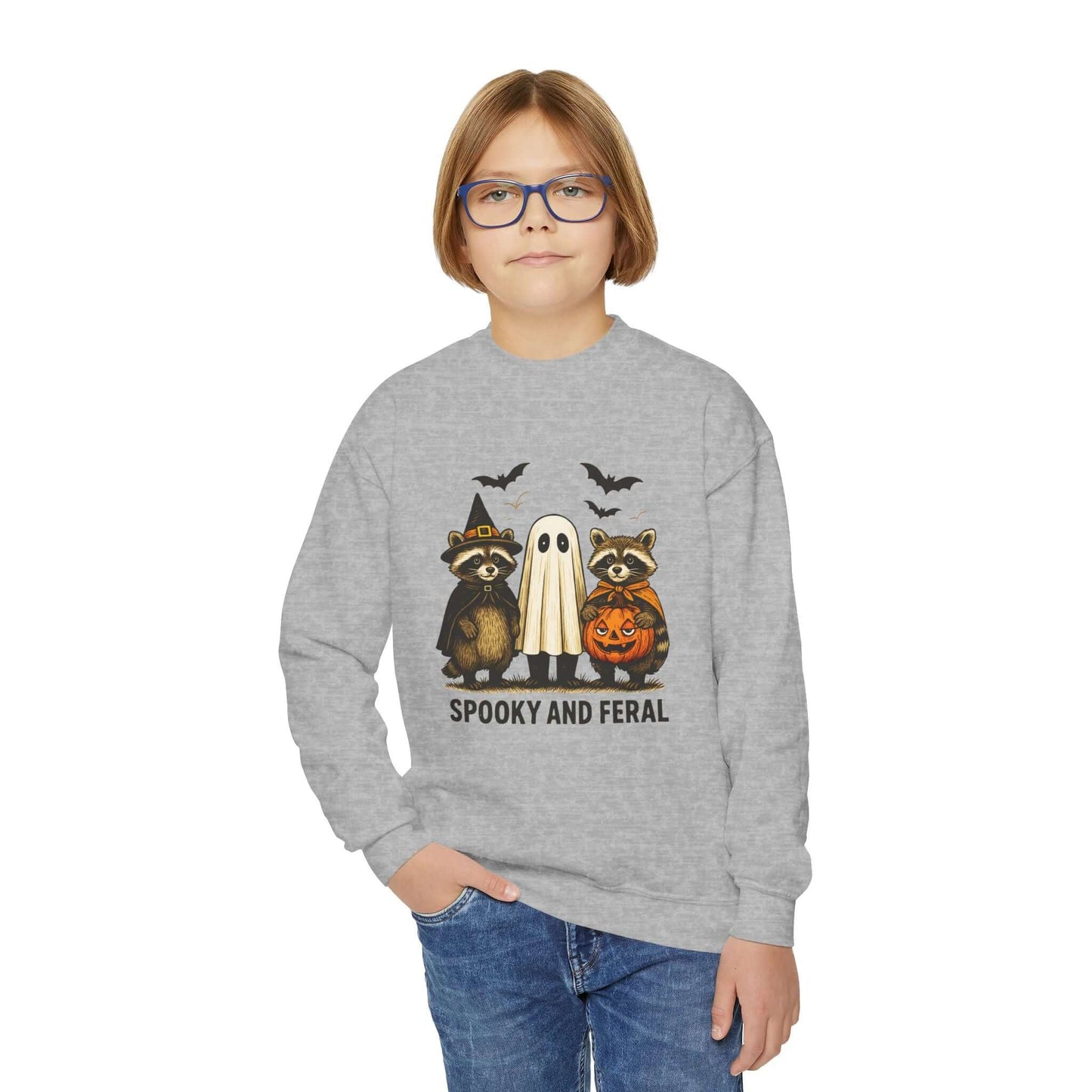 Spooky & Feral Youth Halloween Sweatshirt, Brand63