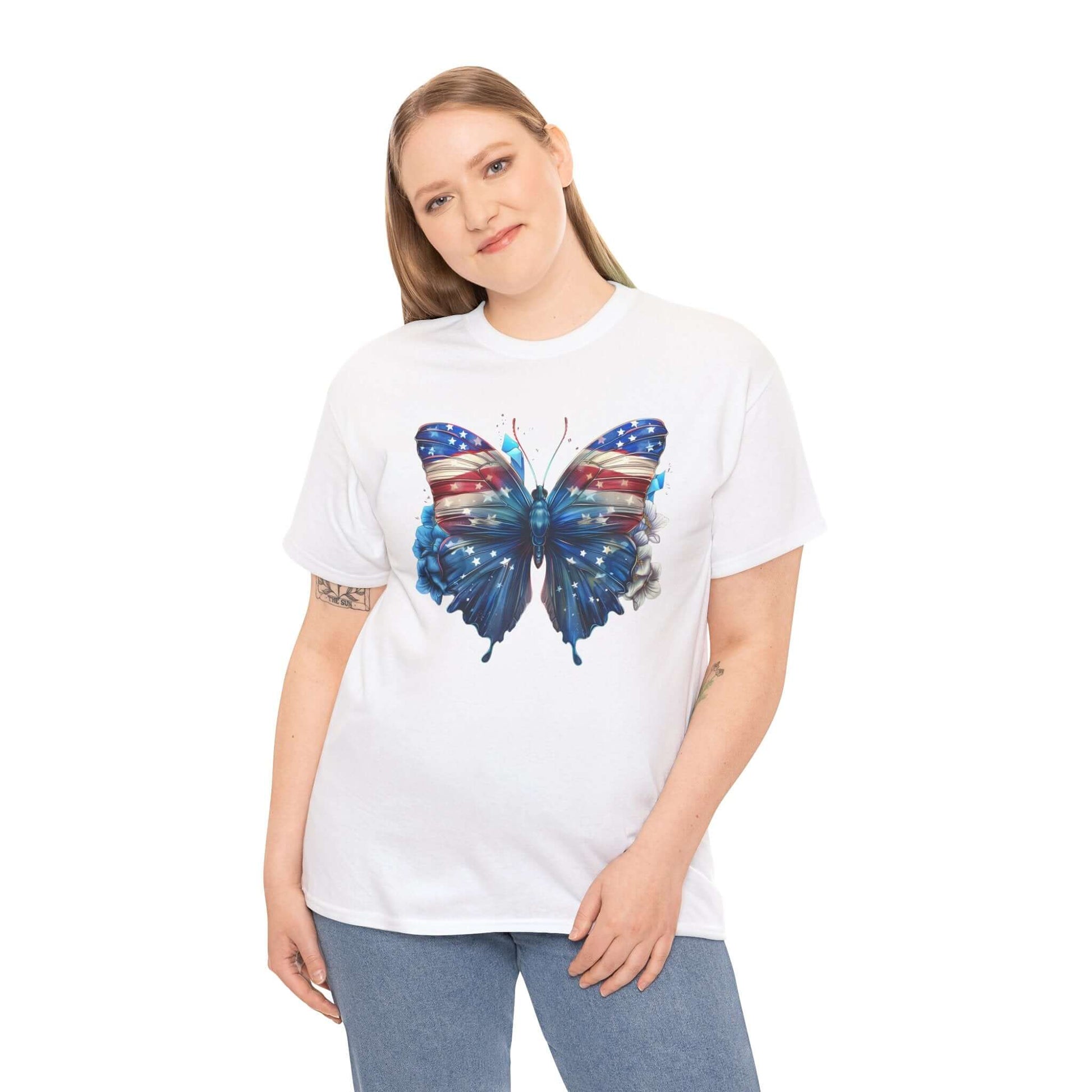 Women's American Flag and Butterfly 4th Of July Tee, Brand63