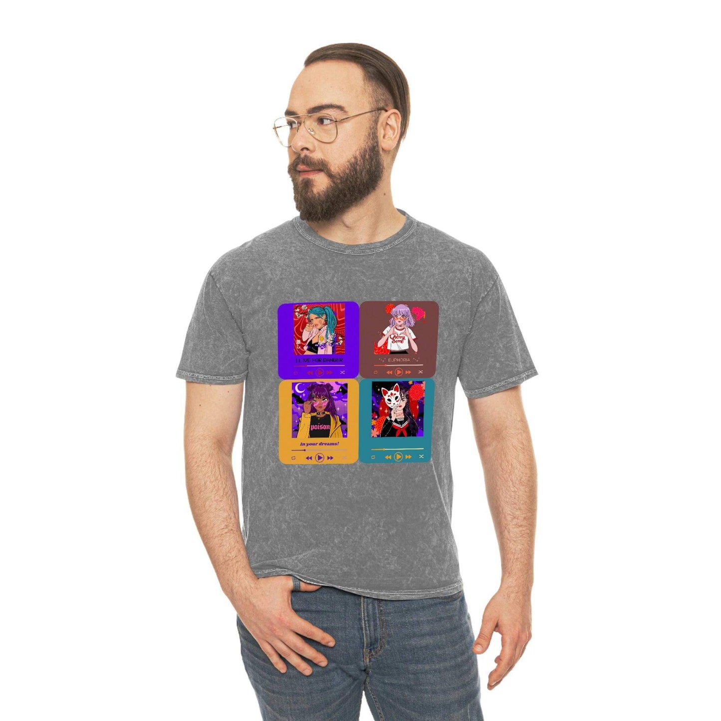 Anime Playlist Mineral Washed T-shirt | Unisex Mineral Wash T-Shirt, Brand63