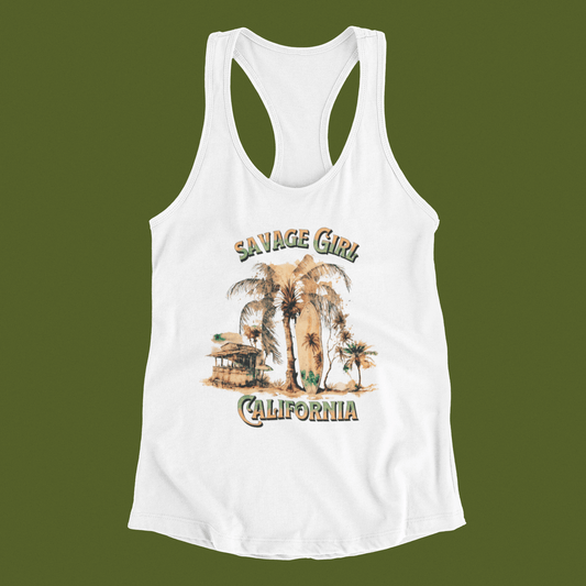 California Savage Girl, RacerBack Tank Top, Brand63