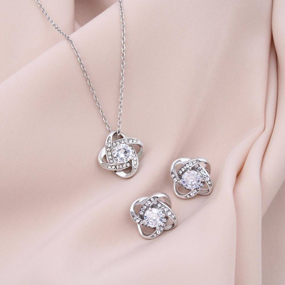 Exquisite Mon Amour Love Knot Necklace & Earring Set, Brand63