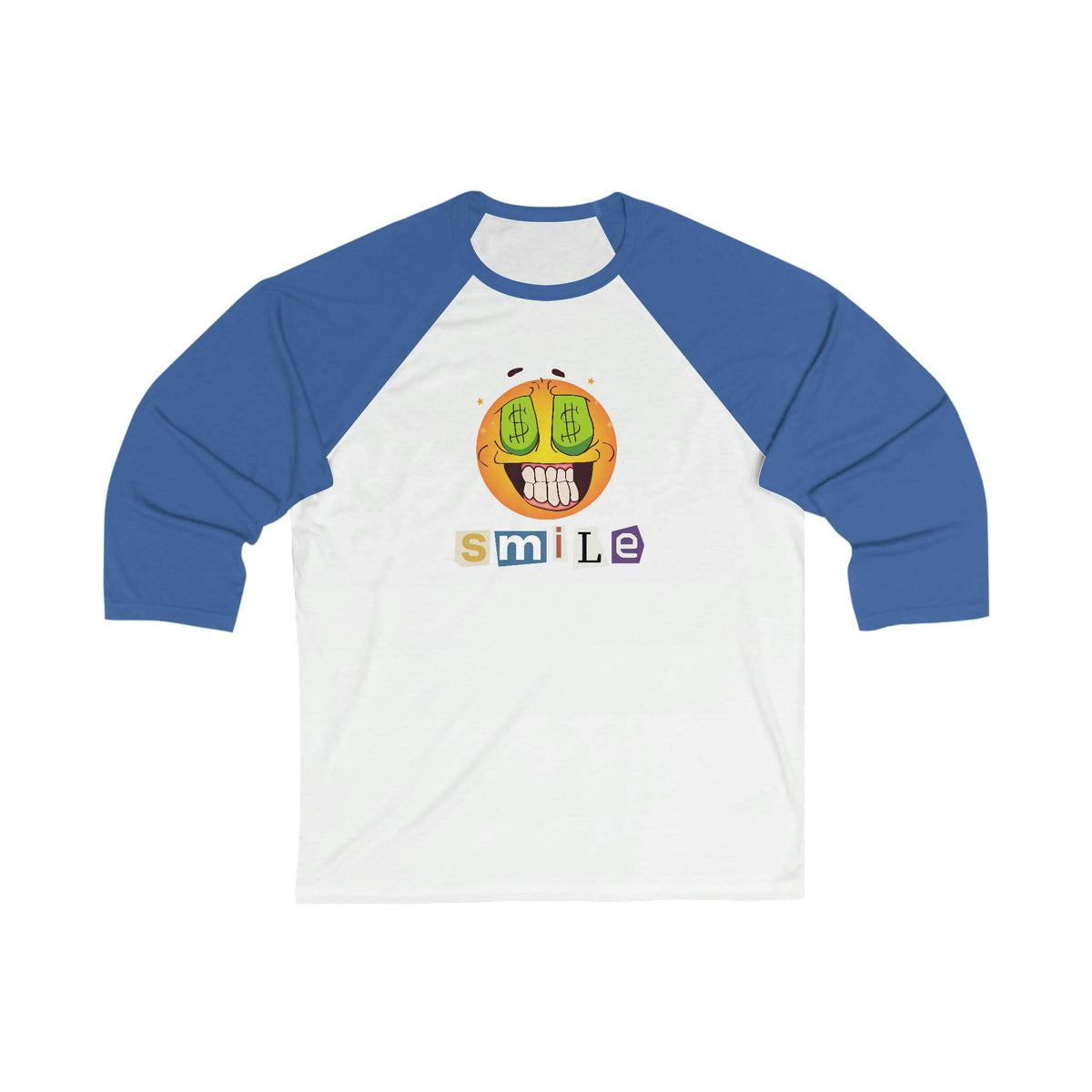 Money Smiling Emoji 3/4 sleeve baseball t-shirt. Casual, Simple, Comfy, Brand63