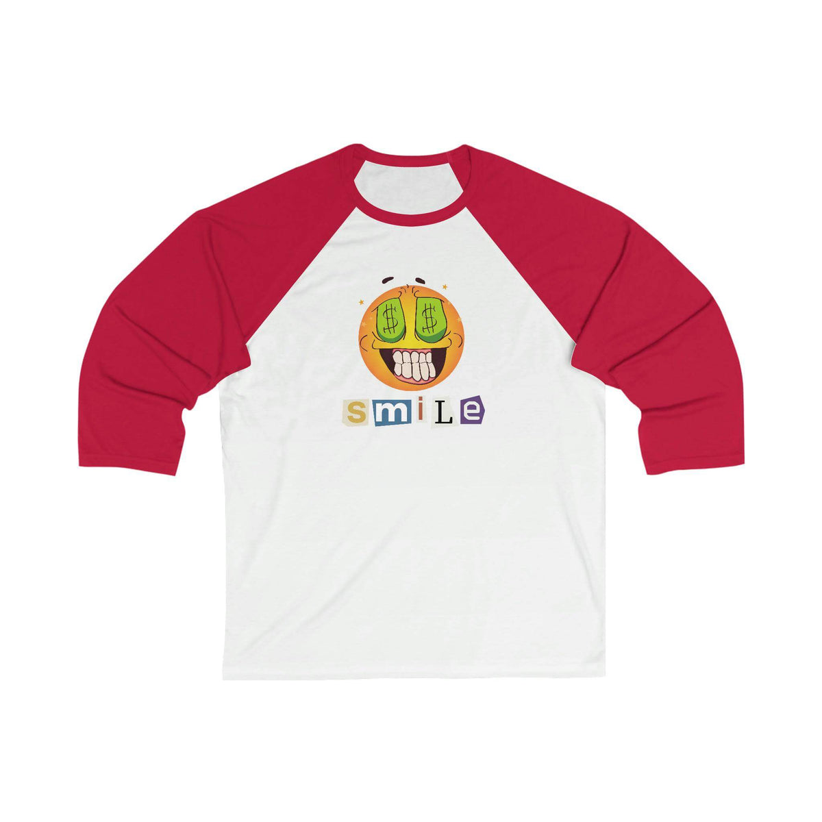 Money Smiling Emoji 3/4 sleeve baseball t-shirt. Casual, Simple, Comfy, Brand63