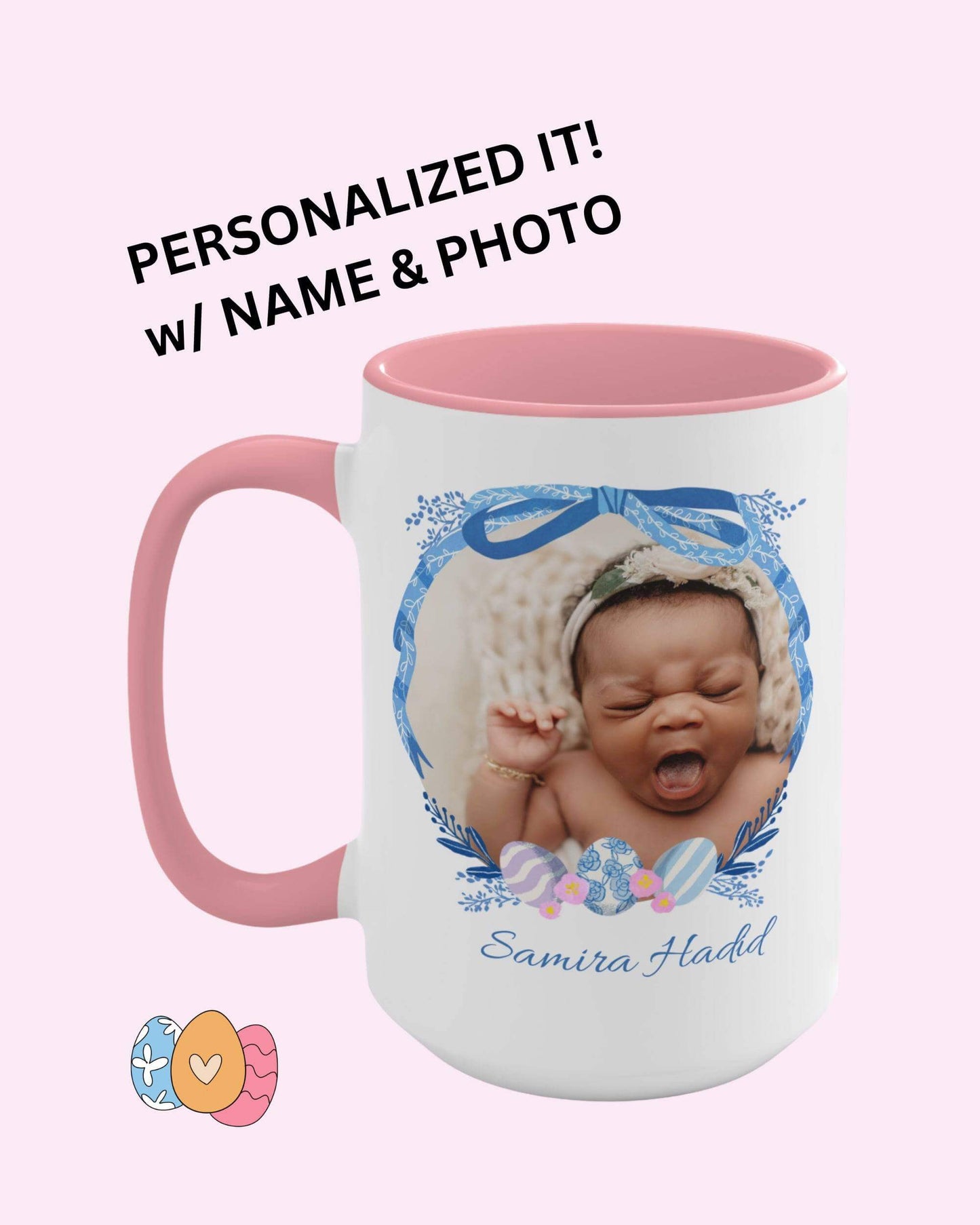 Personalized Photo Easter coffee mug, Name & Picture Personalized gift for Easter, Easter gift for Grandma, Easter basket stuffers, Baby cup, Brand63
