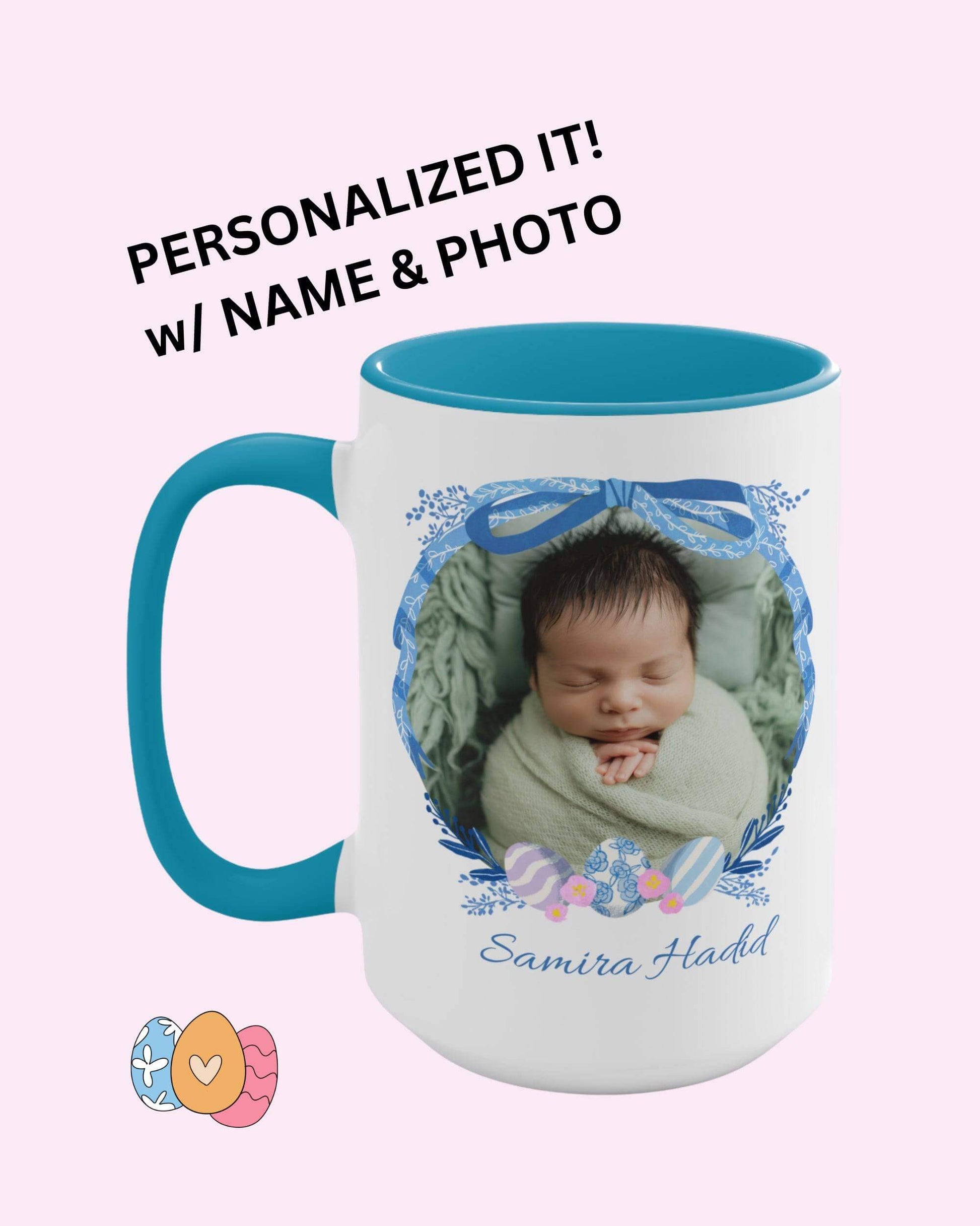 Personalized Photo Easter coffee mug, Name & Picture Personalized gift for Easter, Easter gift for Grandma, Easter basket stuffers, Baby cup, Brand63