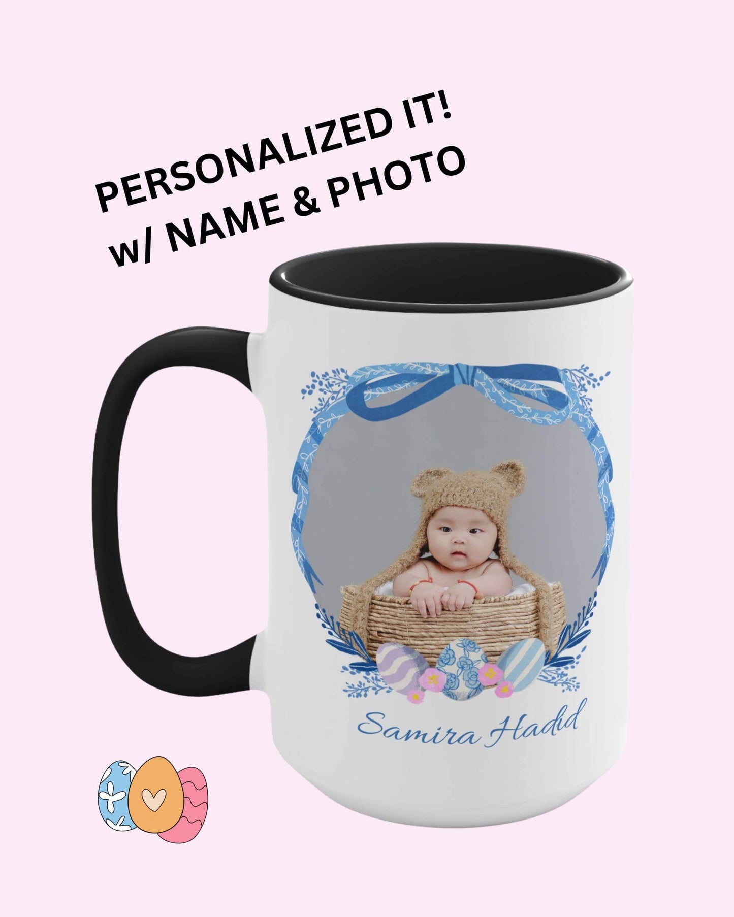 Personalized Photo Easter coffee mug, Name & Picture Personalized gift for Easter, Easter gift for Grandma, Easter basket stuffers, Baby cup, Brand63