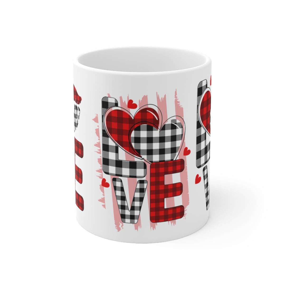 SALE Ceramic Mug - Love On Plaid Mug, coffee, coffee lover, drinking cup, wedding gift, Christmas Gift, Holiday Gift, Birthday gift, Tea Mug, Brand63