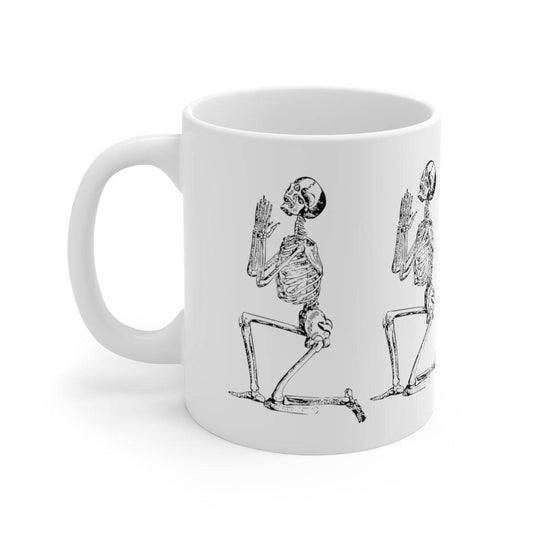 SALE Ceramic Mug - PRAYING SKELETON Mug, coffee, coffee lover, cup, wedding gift, Christmas Gift, Holiday Gift, Birthday gift, Tea Mug, Brand63