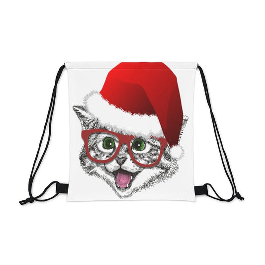 Santa Cat Xmas Drawstring Bag, Spacious Bag, Practical Backpack, Soft Sturdy Drawstring Backpack, Fun Gift for Birthday Holidays, Brand63