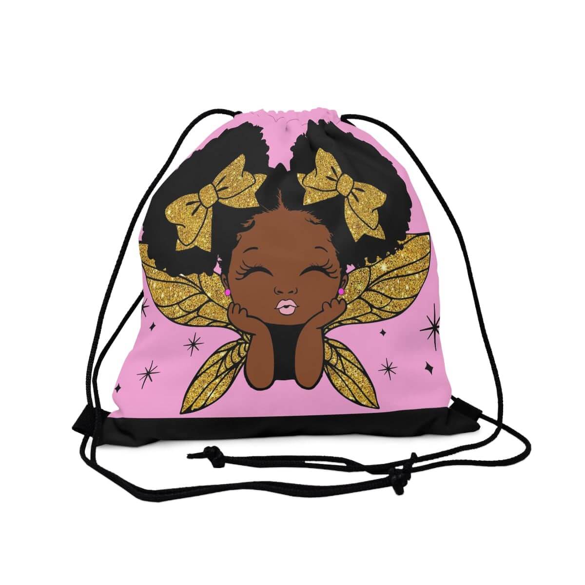 Smooches Lil Black Girl Drawstring Bag, Spacious Bag, Practical Backpack, Soft Sturdy Drawstring Backpack, Fun Gift for Birthday Holidays o, Brand63