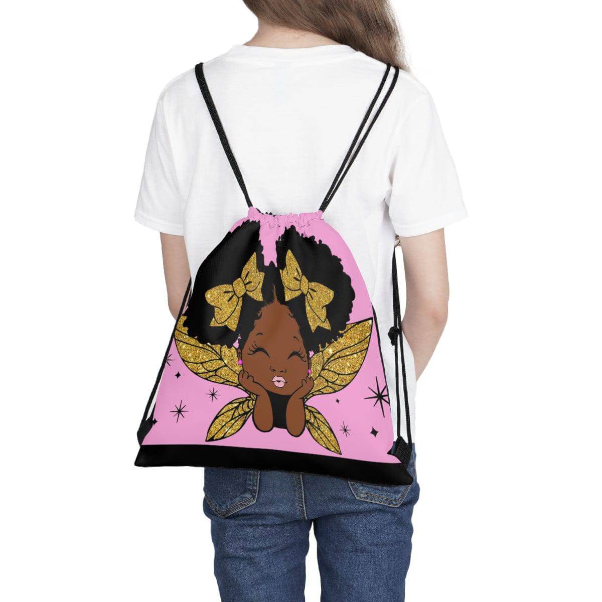 Smooches Lil Black Girl Drawstring Bag, Spacious Bag, Practical Backpack, Soft Sturdy Drawstring Backpack, Fun Gift for Birthday Holidays o, Brand63