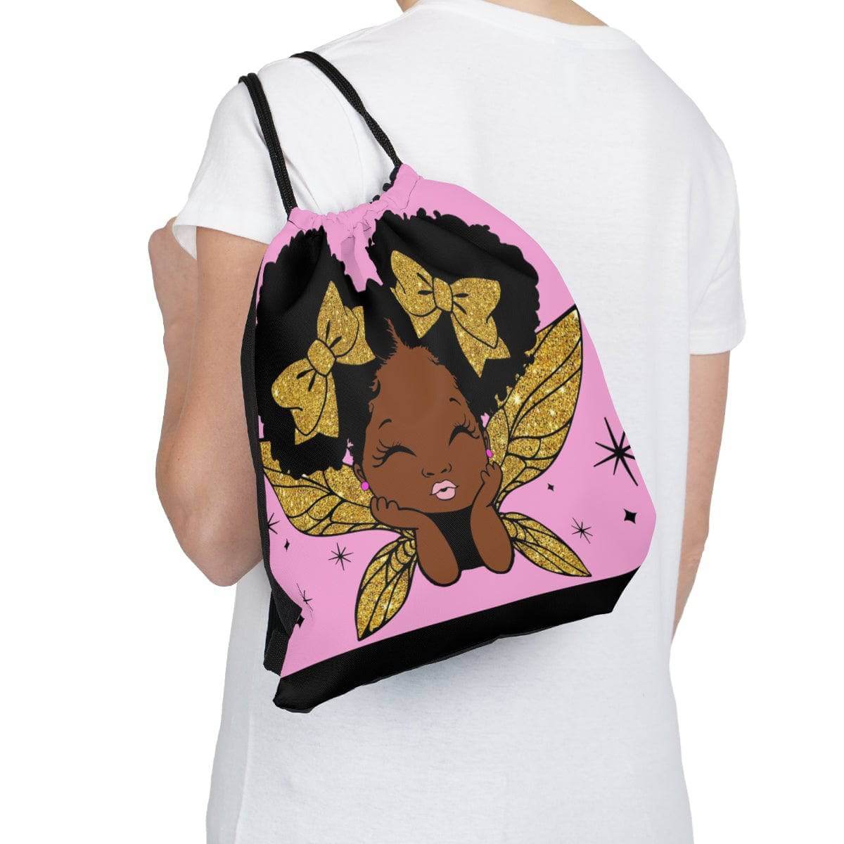 Smooches Lil Black Girl Drawstring Bag, Spacious Bag, Practical Backpack, Soft Sturdy Drawstring Backpack, Fun Gift for Birthday Holidays o, Brand63