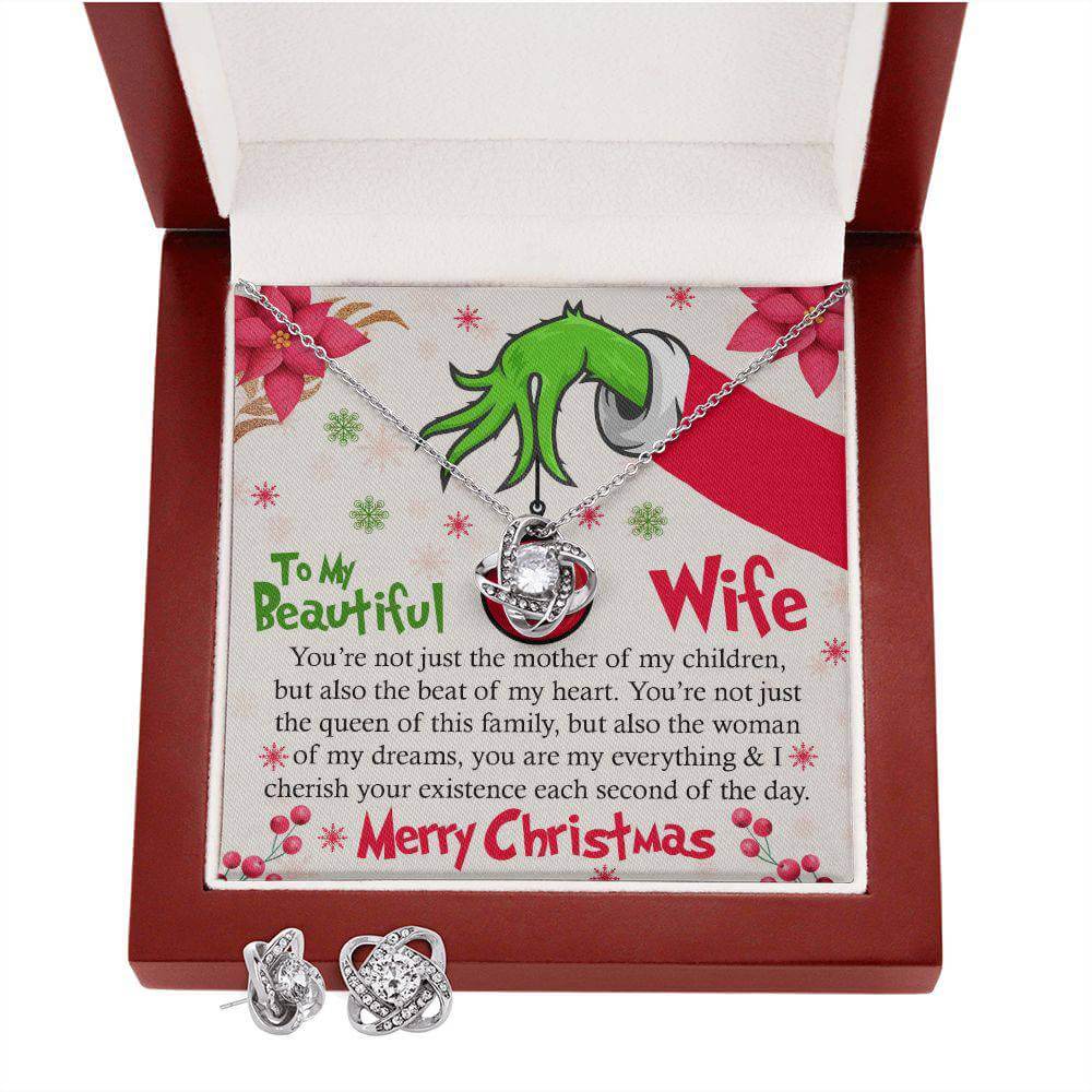 To My Wife | Love Knot Necklace & Earring Set | Grinchy Christmas Gift, Brand63