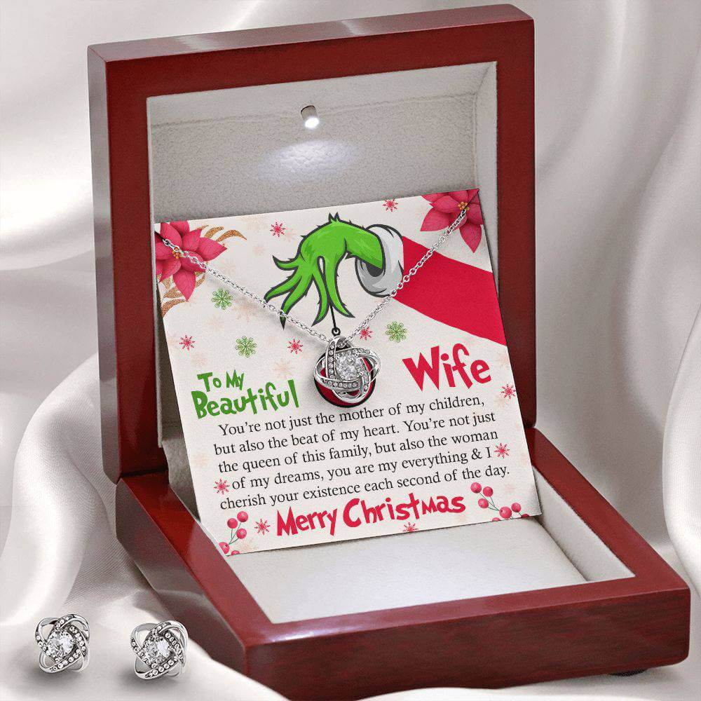 To My Wife | Love Knot Necklace & Earring Set | Grinchy Christmas Gift, Brand63