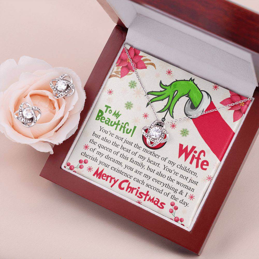To My Wife | Love Knot Necklace & Earring Set | Grinchy Christmas Gift, Brand63